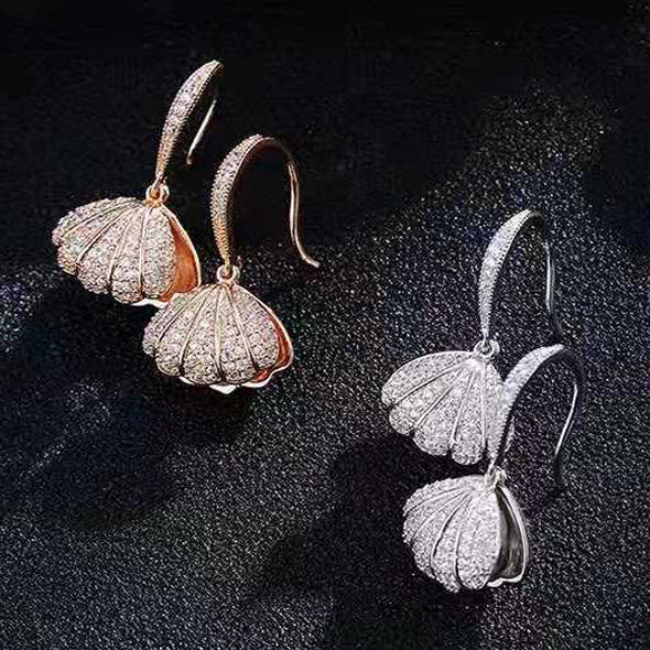 A - Dropshipping metal shell design exquisite shining crystal Fashion temperament contracted pearl Drop earrings new Mother's Day
