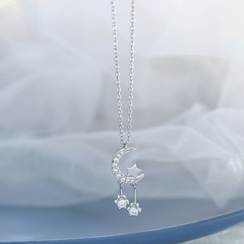 925 plated silver moon and star necklace