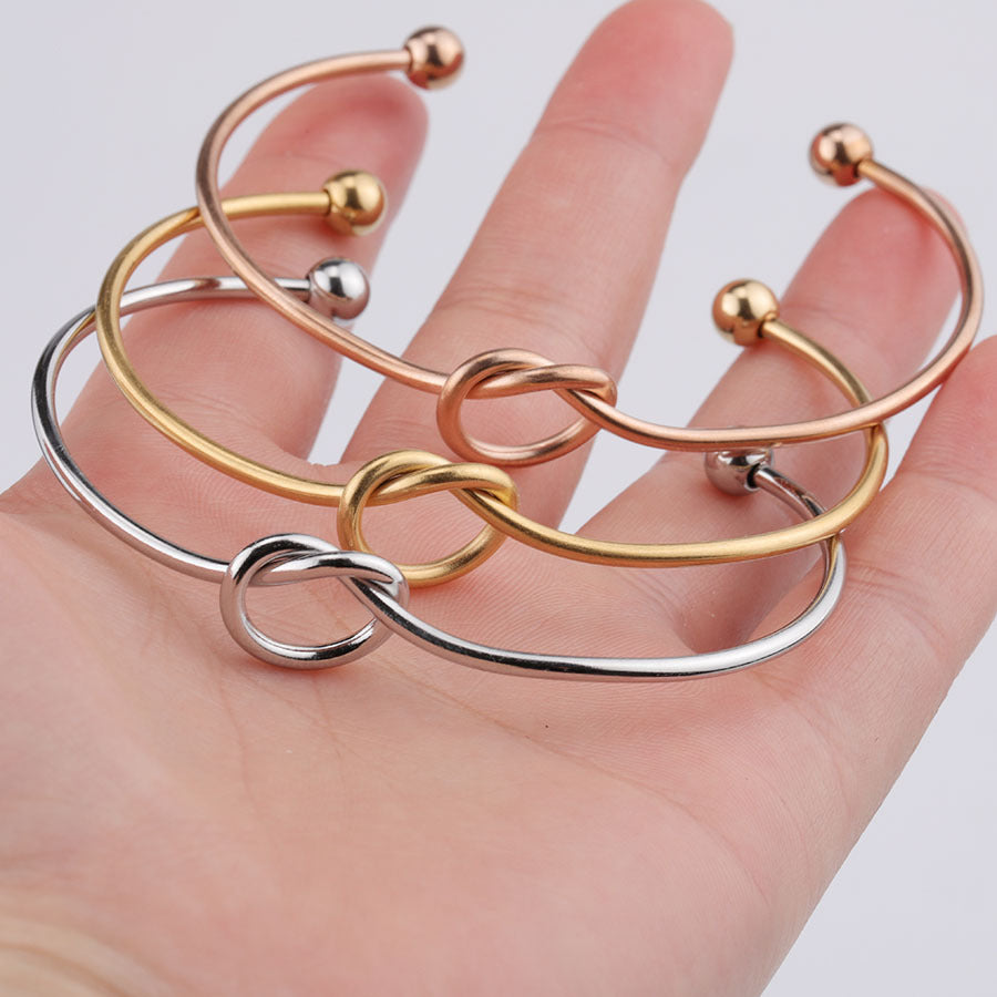 B - Simple Knot Rose Gold or Silver Plated Metal Bracelet Tied the Knot Birthday Wedding Bridal party Gift