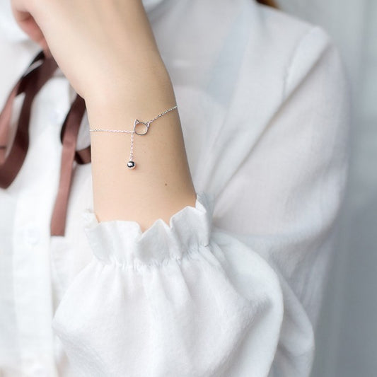 925 Sterling Silver cute cat Necklaces and Bracelet Animal Jewelry for Girls