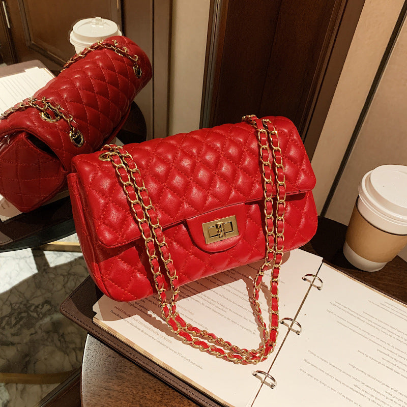 Pure Color Handbags Big Capacity Diamond Lattice Elegant Shoulder Bolsa Female Chain Leisure Crossbody Purses