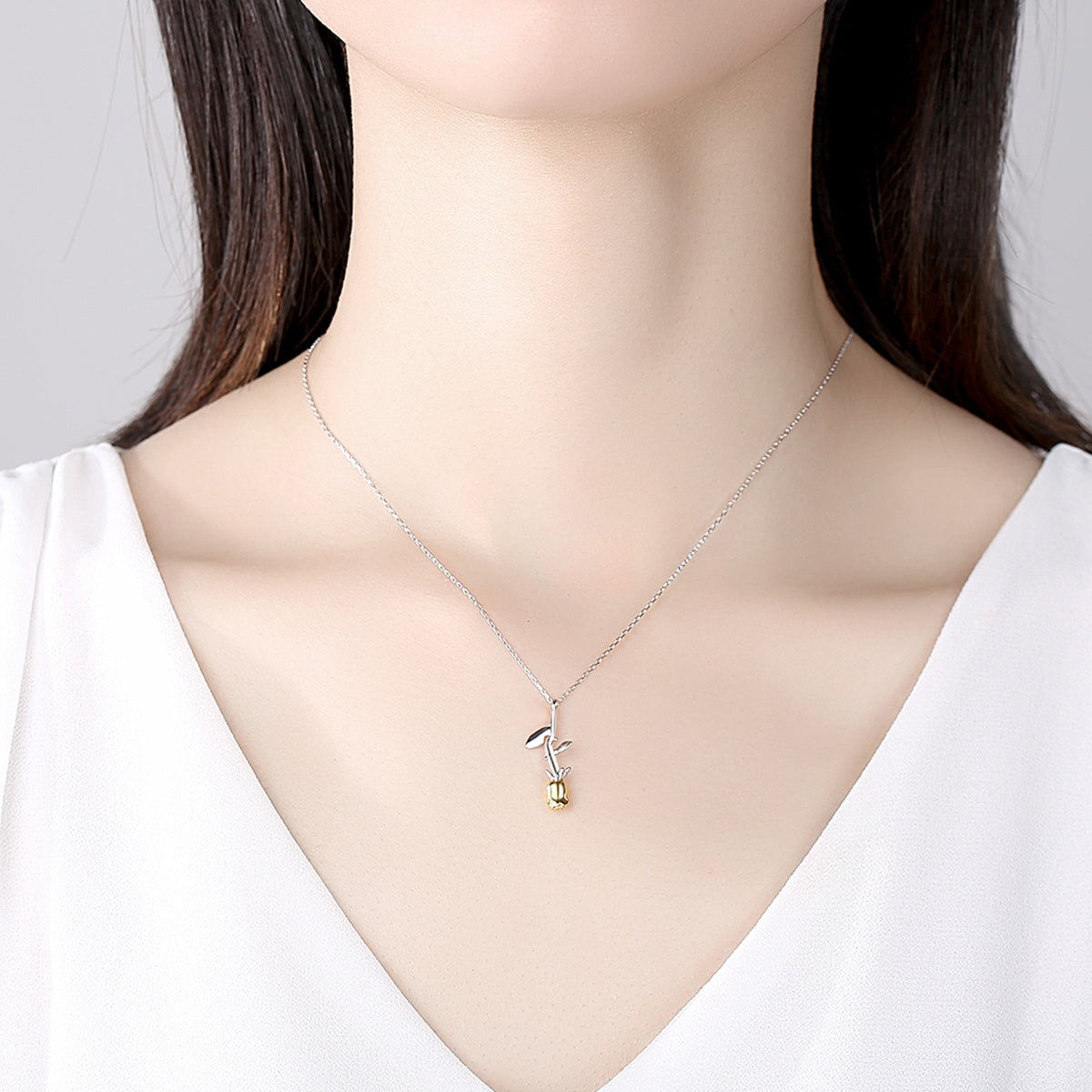 G - Rose Stem Necklace 18K Gold Plated on 925 Sterling Silver Belle Beauty & the Beast Pendant Gift
