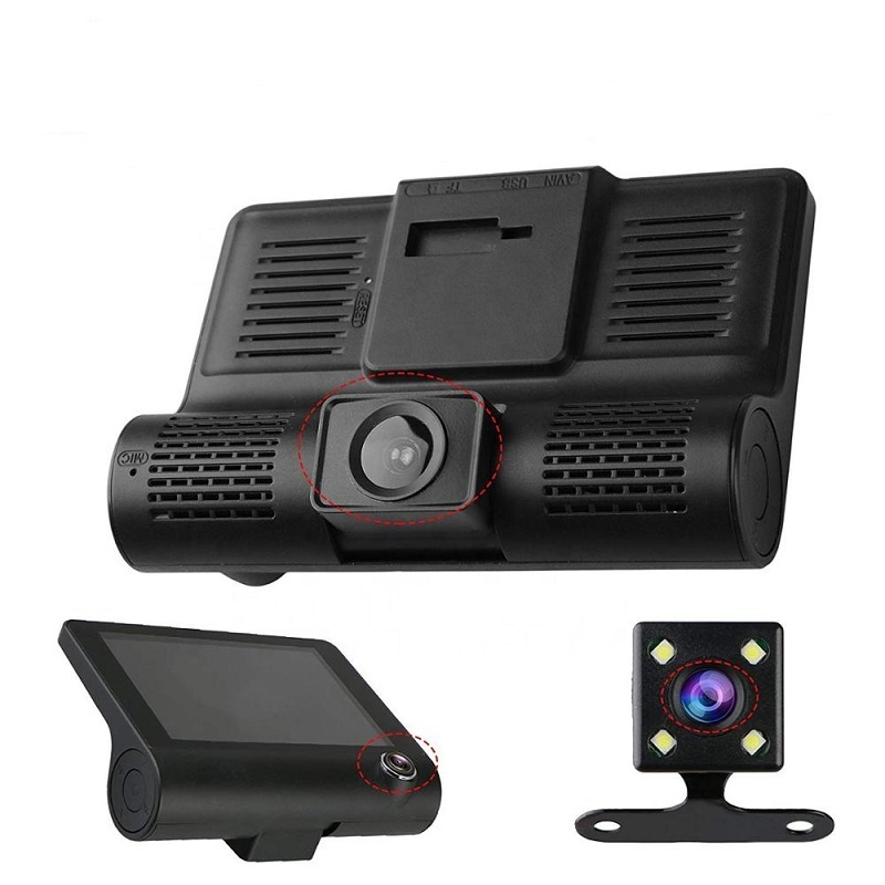 L - Dash Cam 4.0 Inch 3 Lens Car Black Box HD 1080P 170 Degree Wide Angle Car Camera DVR Video Recorder G-Sensor Dashcam
