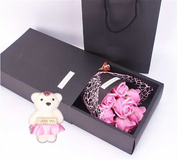 Eternal Rose Teddy Bear bouquet doll flower gift box Birthday Wedding Valentine's Thank you Gifts