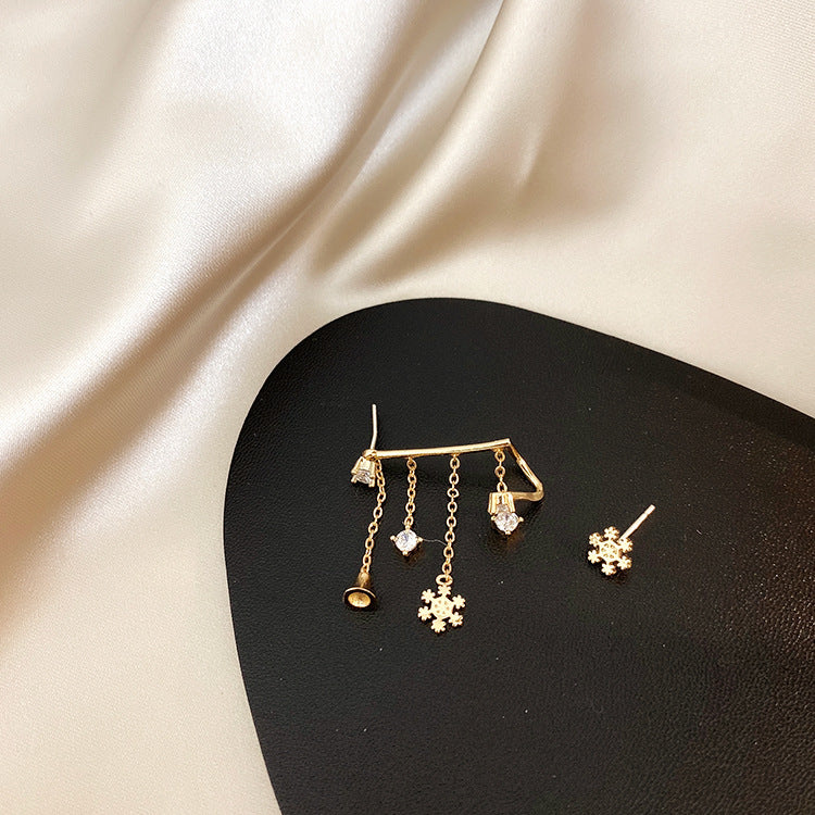 E - Gold Bell Tassel Asymmetrical Crystal Earrings Dangle Drop Diamond Cubic Zirconia 925 Sterling Silver Earring Gift
