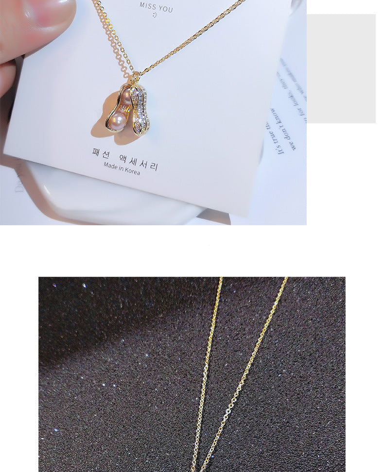 O - Pearl Peanut Pendant Necklace Women Pendant