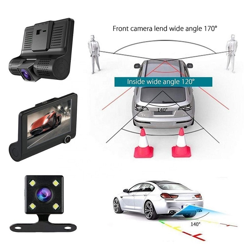 L - Dash Cam 4.0 Inch 3 Lens Car Black Box HD 1080P 170 Degree Wide Angle Car Camera DVR Video Recorder G-Sensor Dashcam