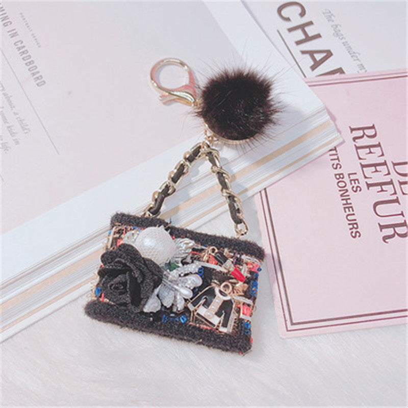 Creative Fur Tassel Ball Diamond Crystal Rhinestone Handbag Car Keychain Ladies Gift Pendant Keyring