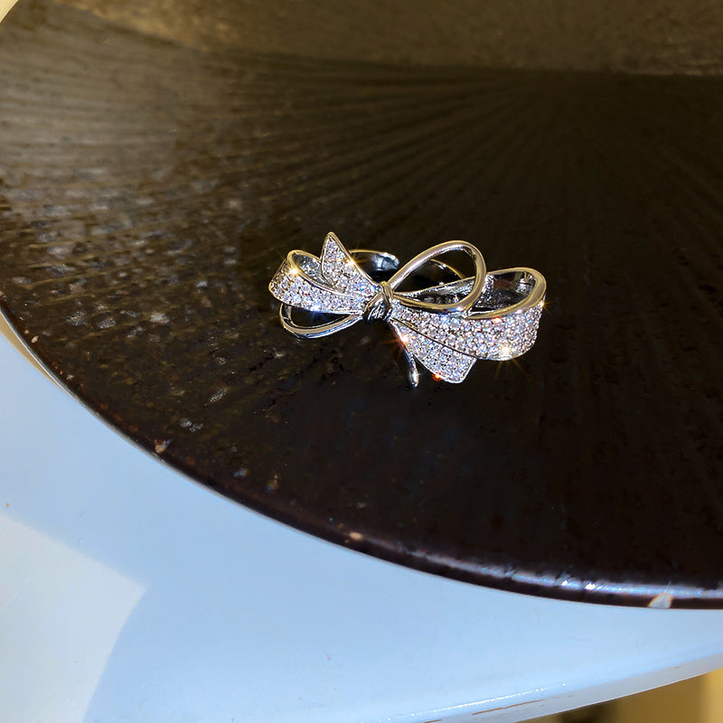 R - Fashion Trendy Bowknot Crystal Ring Jewelry Adjustable