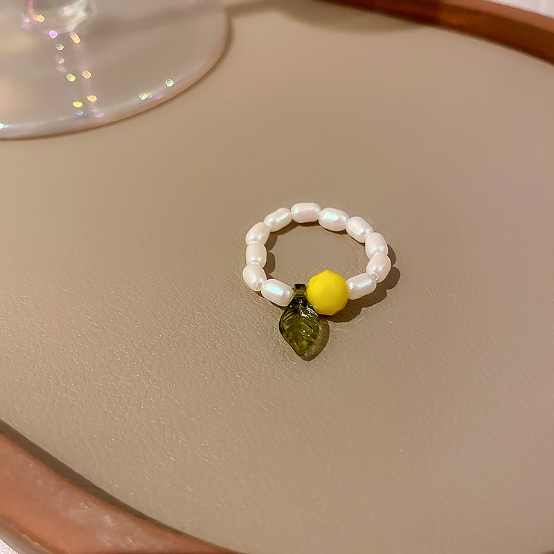 Crystal Pearl Flower Fruit Ring Women