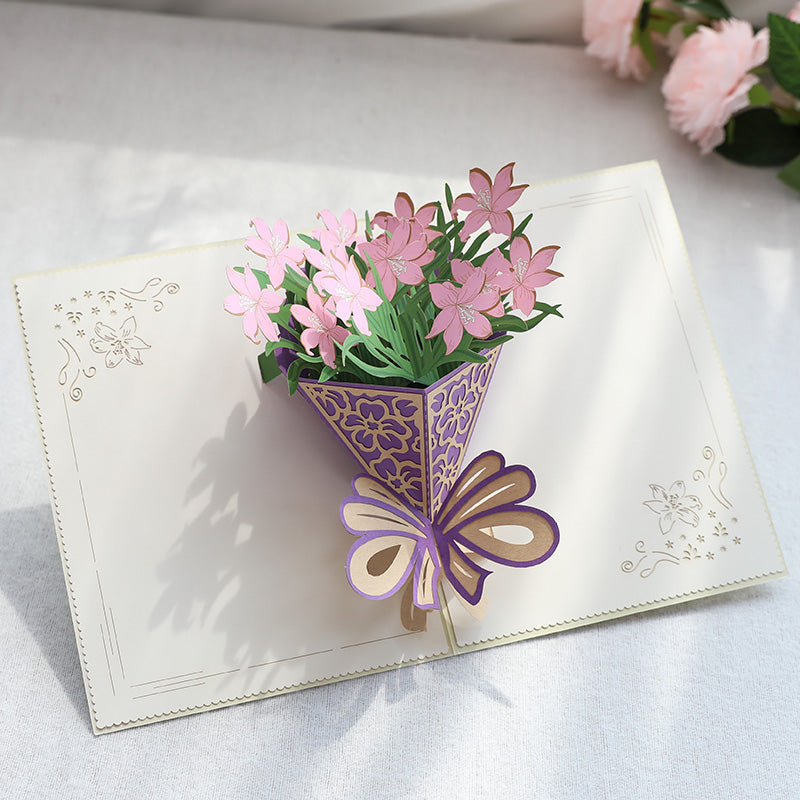 C - 3D Lily Flowers Pop Up Greeting Card with Envelopes