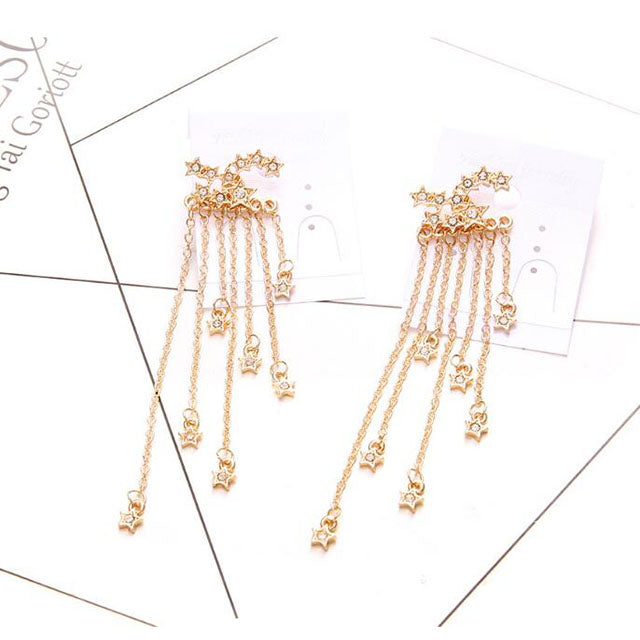 K - Cascading Stars Crystal Rhinestone Alloy Earrings Gift Women Birthday Elegant Modern Fashion