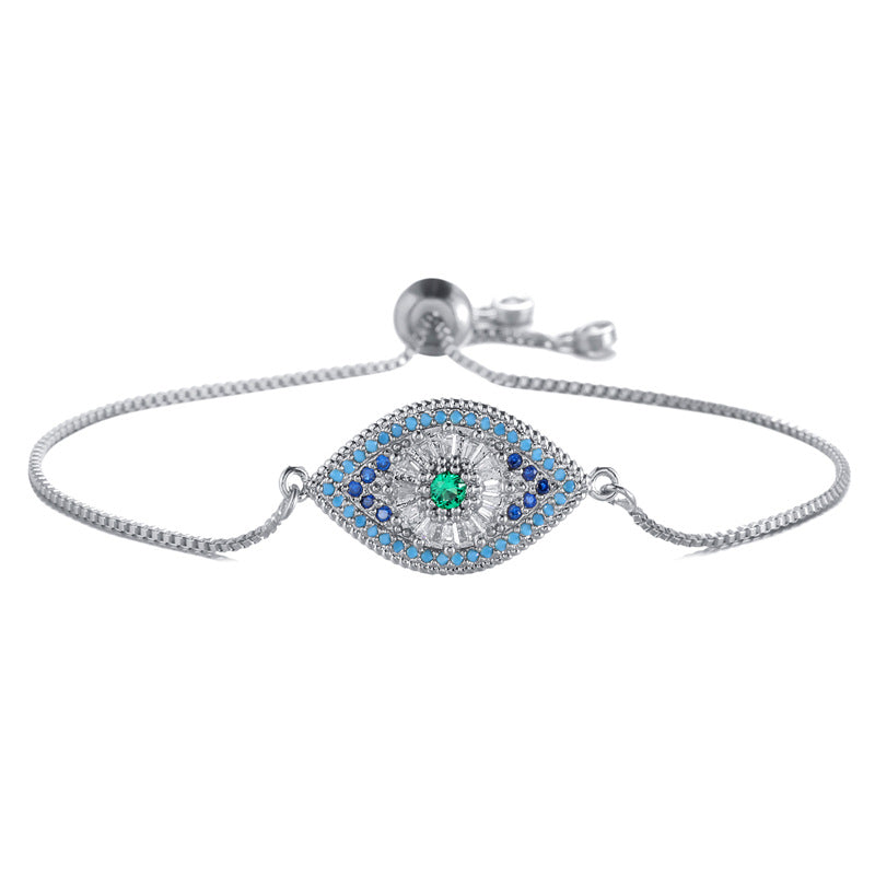 Q - Evil Eyes Bracelet Real Gold Plating Micro CZ Pave Devil Eyes Adjustable Bracelet For Women
