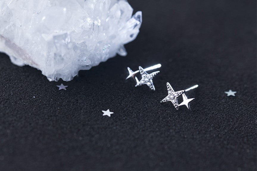 N - Diamond Stars 925 Sterling Silver Needle Post Cubic Zirconia Stud Earrings Gift