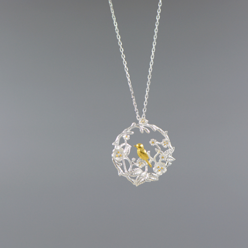 925 sliver fashion sweet and temperament Plum Blossom bird shape necklace women
