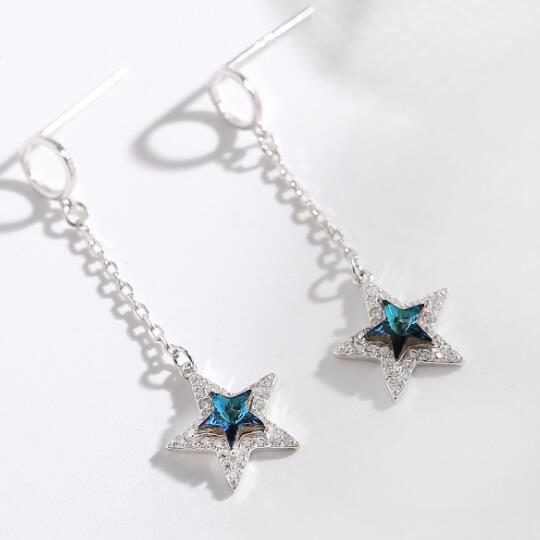S925 Silver Temperament Personality five-pointed star Super Fairy Earrings for women