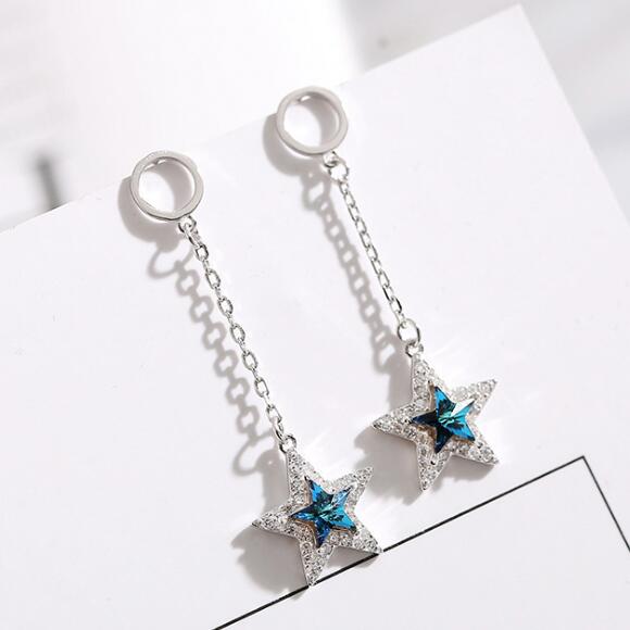 S925 Silver Temperament Personality five-pointed star Super Fairy Earrings for women