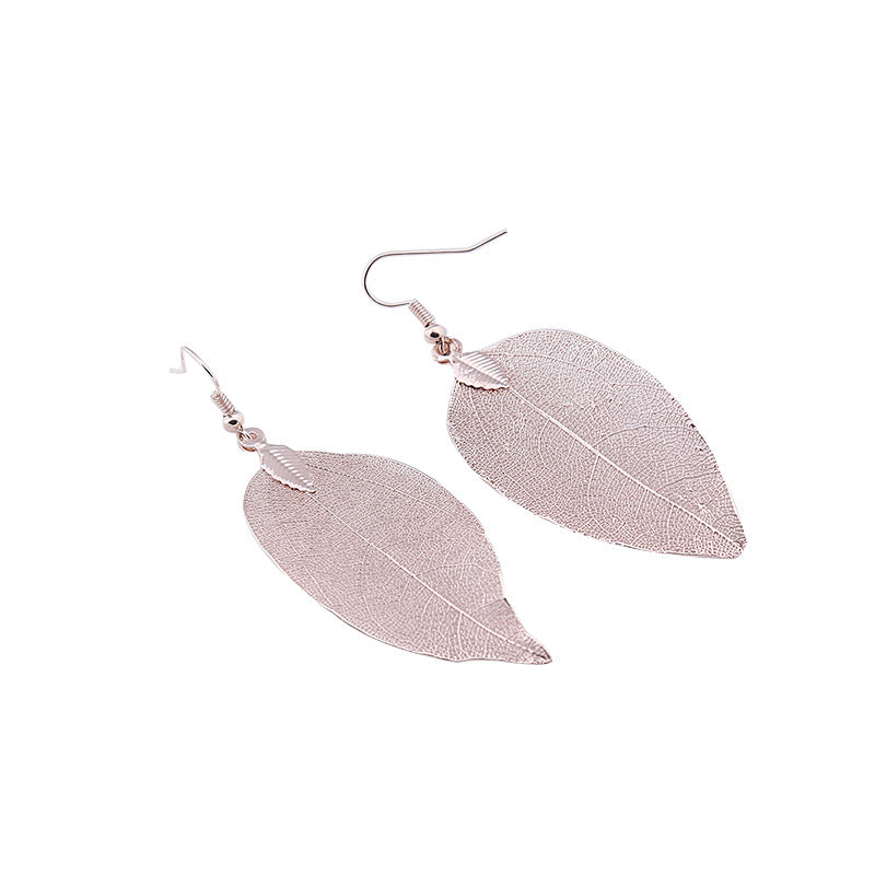 I - Real Leaf Rose Gold, Gold or Silver Plated Necklace Full Set Earrings Pendant gift