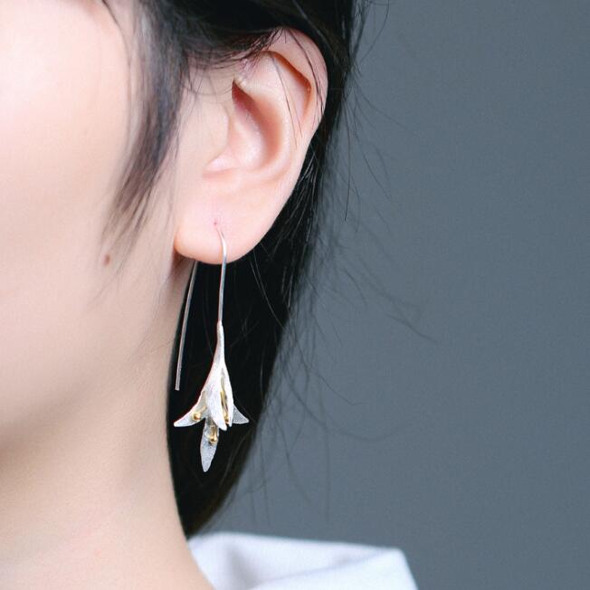 925 silver original handmade elegant temperament long orchid Earrings for Women