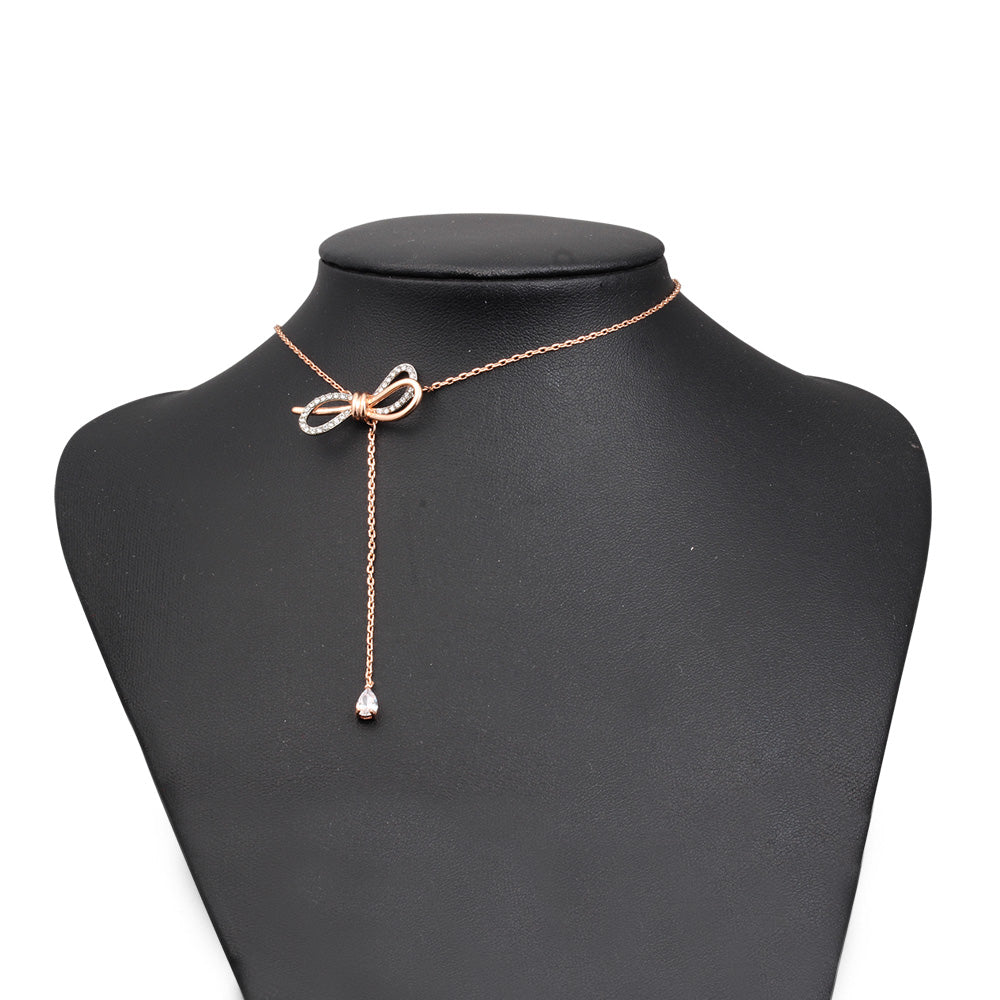 C - Rose Gold Crystal Butterfly Bow Tassel Chocker Alloy Necklace Pendant Birthday Wedding Gift
