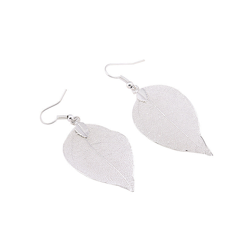 I - Real Leaf Rose Gold, Gold or Silver Plated Necklace Full Set Earrings Pendant gift