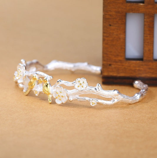 925 silver fashion fresh and temperament sliver bird animal plum flower shape bracelet women