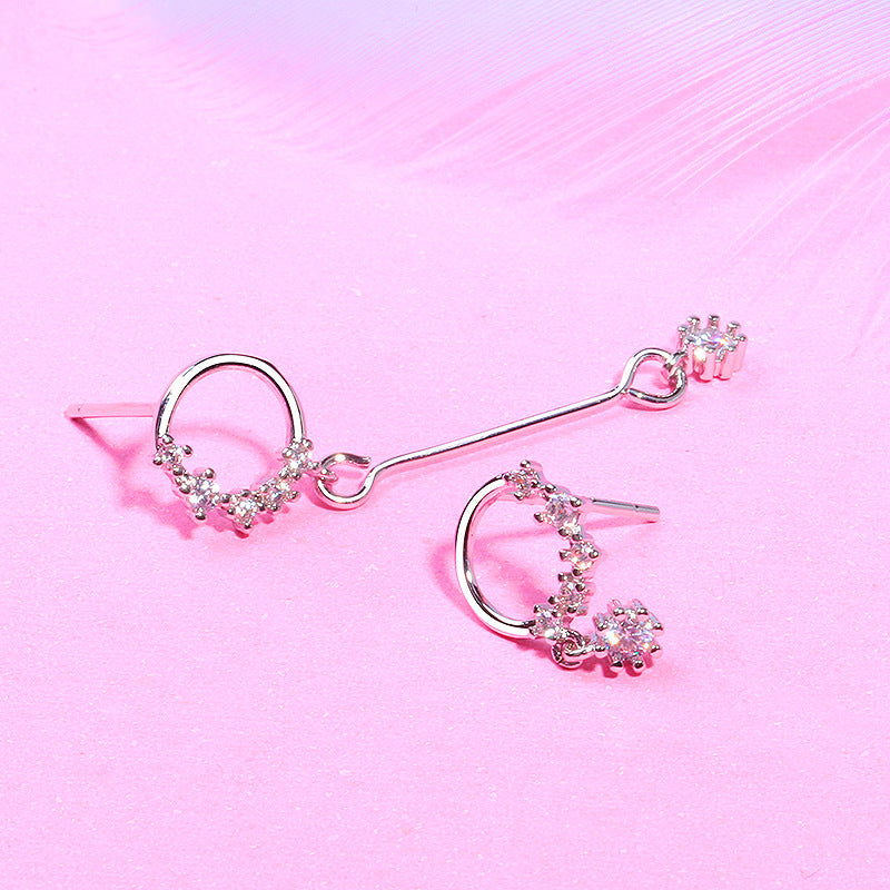 H - Diamond Moon & Stars Cubic Zirconia Asymmetrical Earrings 925 Sterling Silver Hypoallergenic Earring Gift