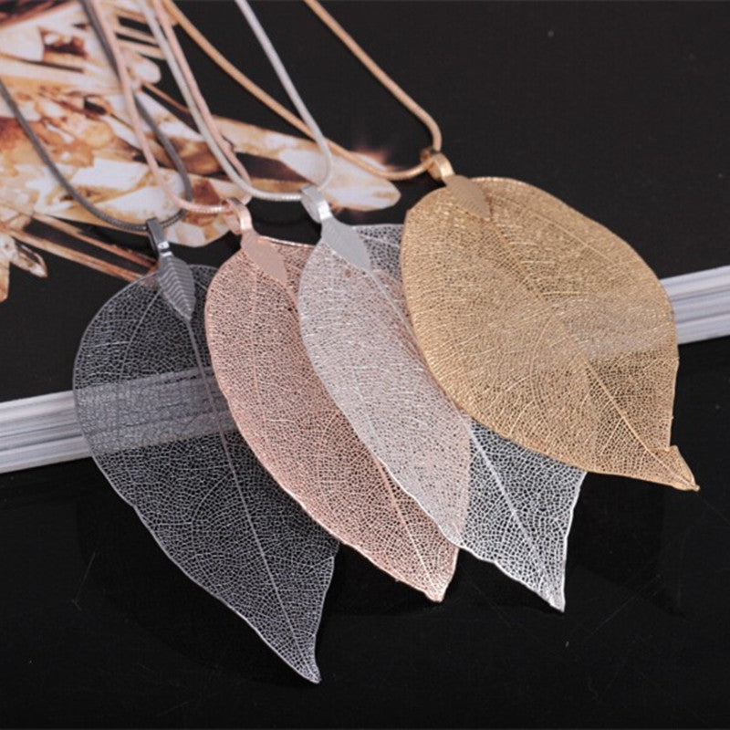 I - Real Leaf Rose Gold, Gold or Silver Plated Necklace Full Set Earrings Pendant gift