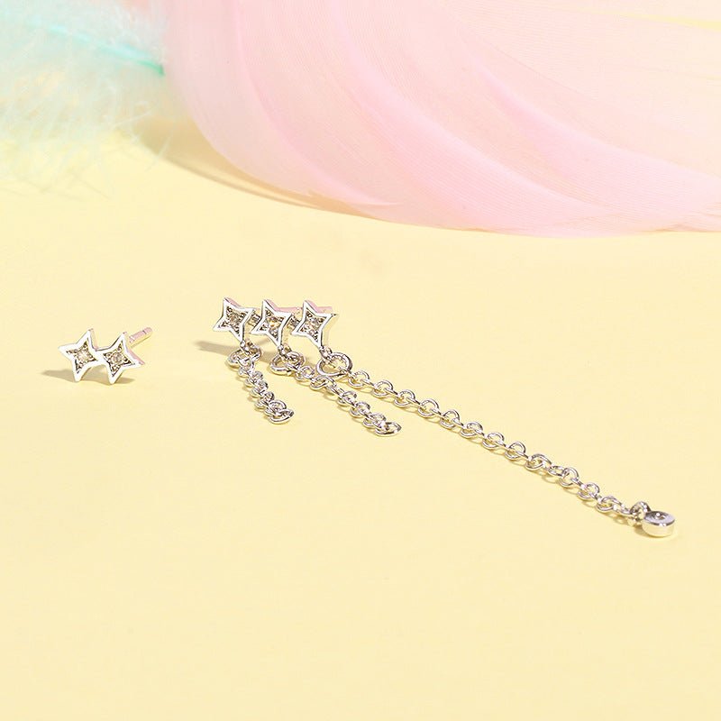 F - Stars Cubic Zirconia Asymmetrical Earrings 925 Sterling Silver Earring Gift