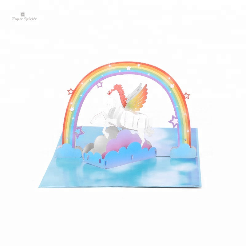 B - Birthday Cut Rainbow Unicorn 3d Pop Up Card