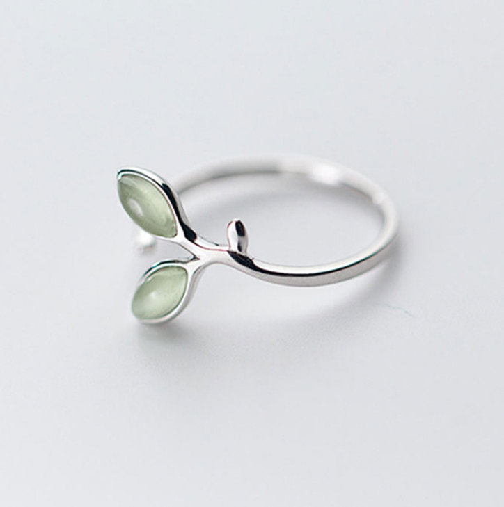 925 sliver fashion fresh and temperament cat eye stone leaf shape stud earrings women