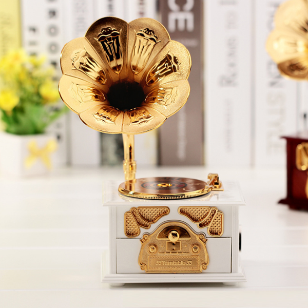 Phonograph Record Player Music Box Jewellery storage Old Timer Vintage Retro Style Home Decor Musical Gift Toy