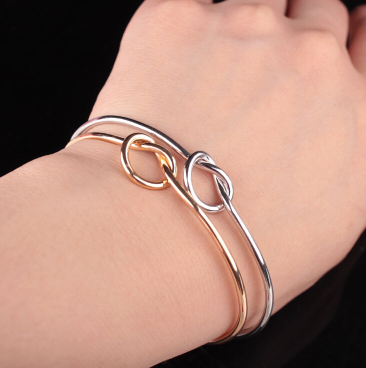 B - Simple Knot Rose Gold or Silver Plated Metal Bracelet Tied the Knot Birthday Wedding Bridal party Gift