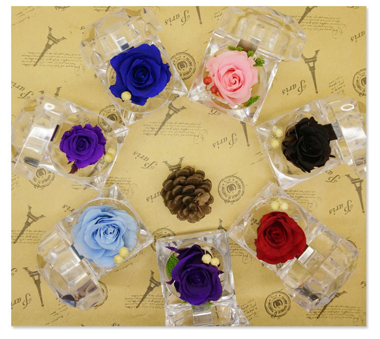 N - Real Rose Crystal Ring Box Preserved Flower Gift