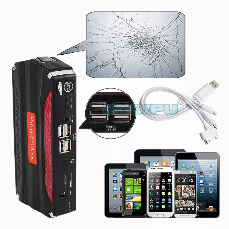 L - Car Jump Starter 68800mAh 4USB Set With Air Compressor Rechargeable Portable Multifunction LED Emergency Battery