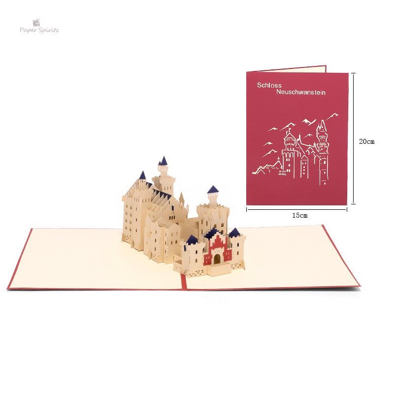 A2 - Schloss Neuschwanstein Pop Up Card Handmade New Swan Stone Castle Creative Origami Gift Cards Wholesale