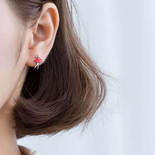 S925 silver needle red ballet girl cute earrings for women