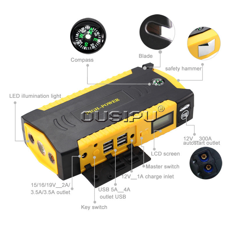 L - Car Jump Starter 68800Ah 4USB Portable Multifunction Rechargeable LED Emergency Battery