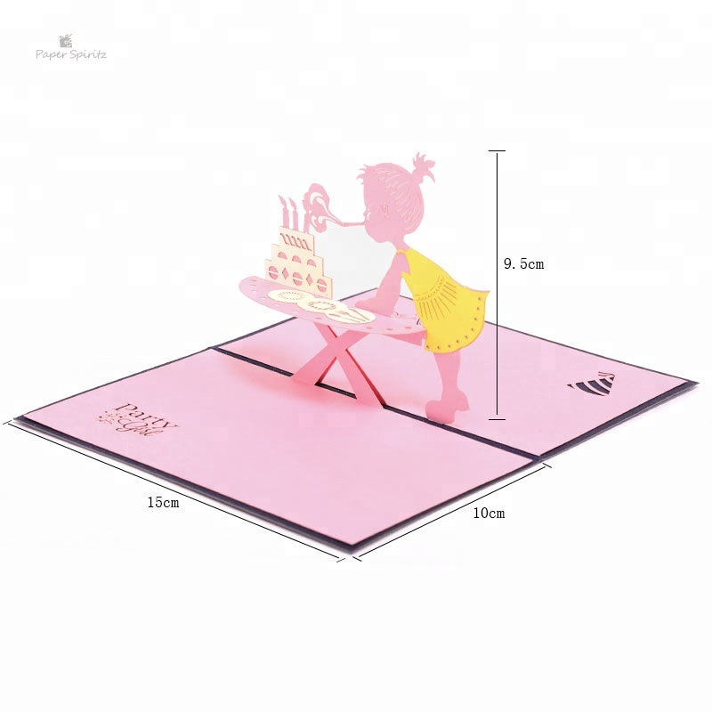 B - Girl's birthday invitation card pink birthday pop up card