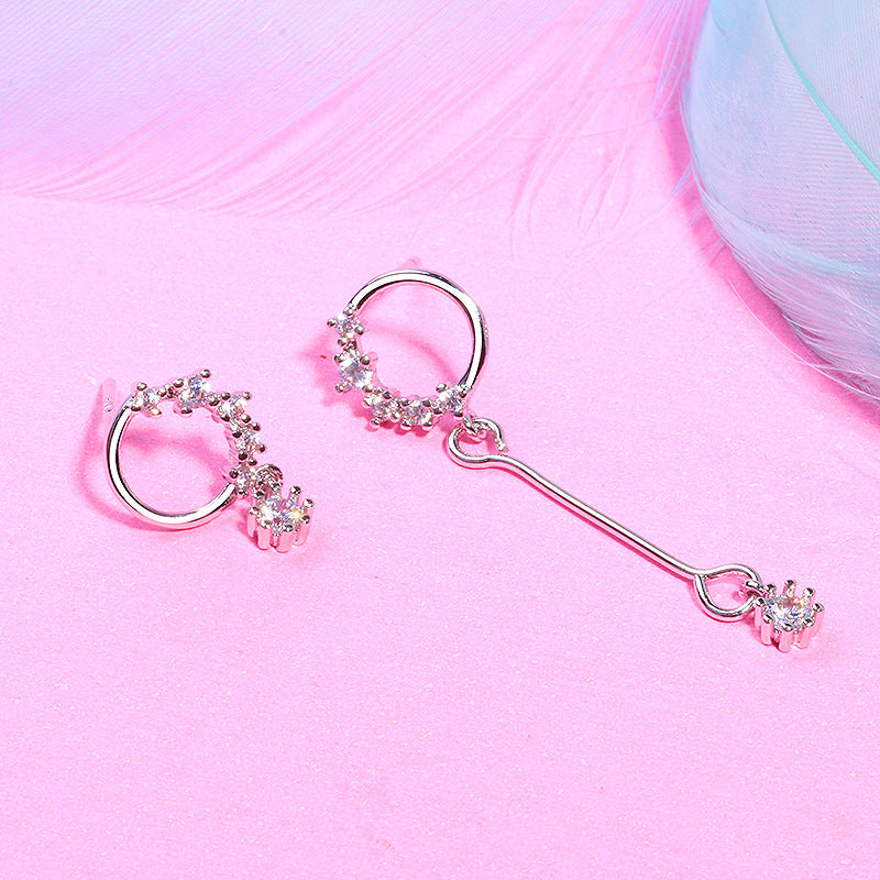 H - Diamond Moon & Stars Cubic Zirconia Asymmetrical Earrings 925 Sterling Silver Hypoallergenic Earring Gift