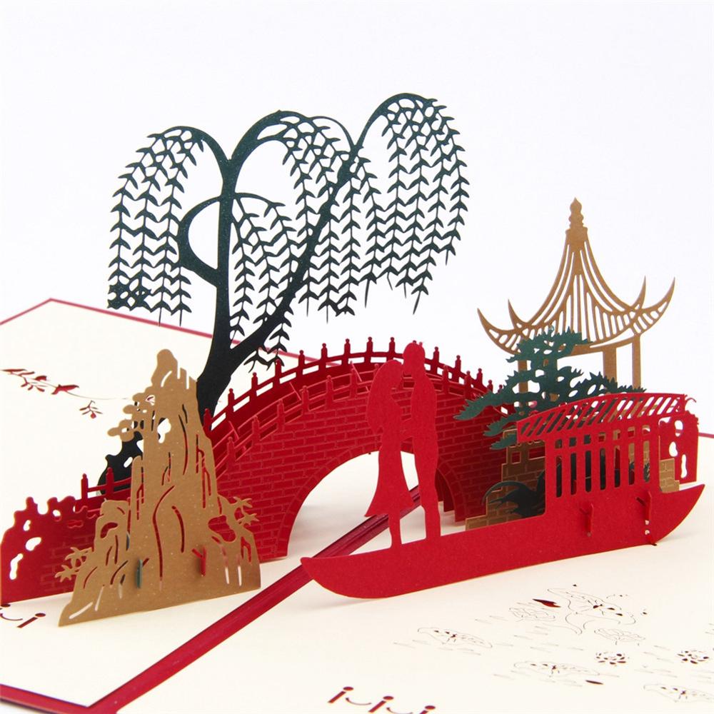 A1 - Lover under the bridge Laser cut eco-friendly paper 3D pop up greeting cards for women