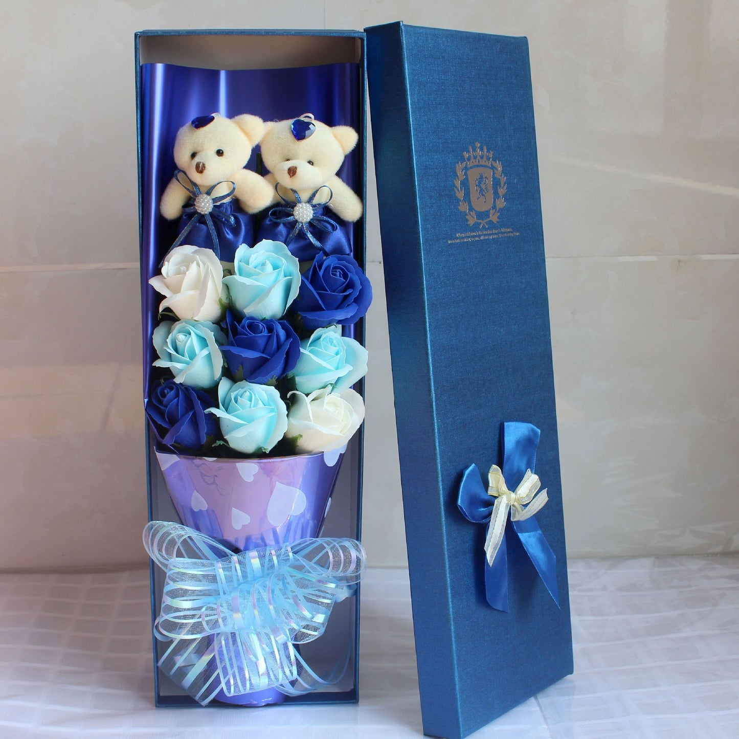 Eternal Rose Teddy Bear bouquet Plush doll flower gift box pink purple blue