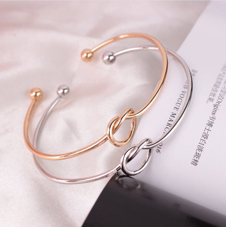 B - Simple Knot Rose Gold or Silver Plated Metal Bracelet Tied the Knot Birthday Wedding Bridal party Gift