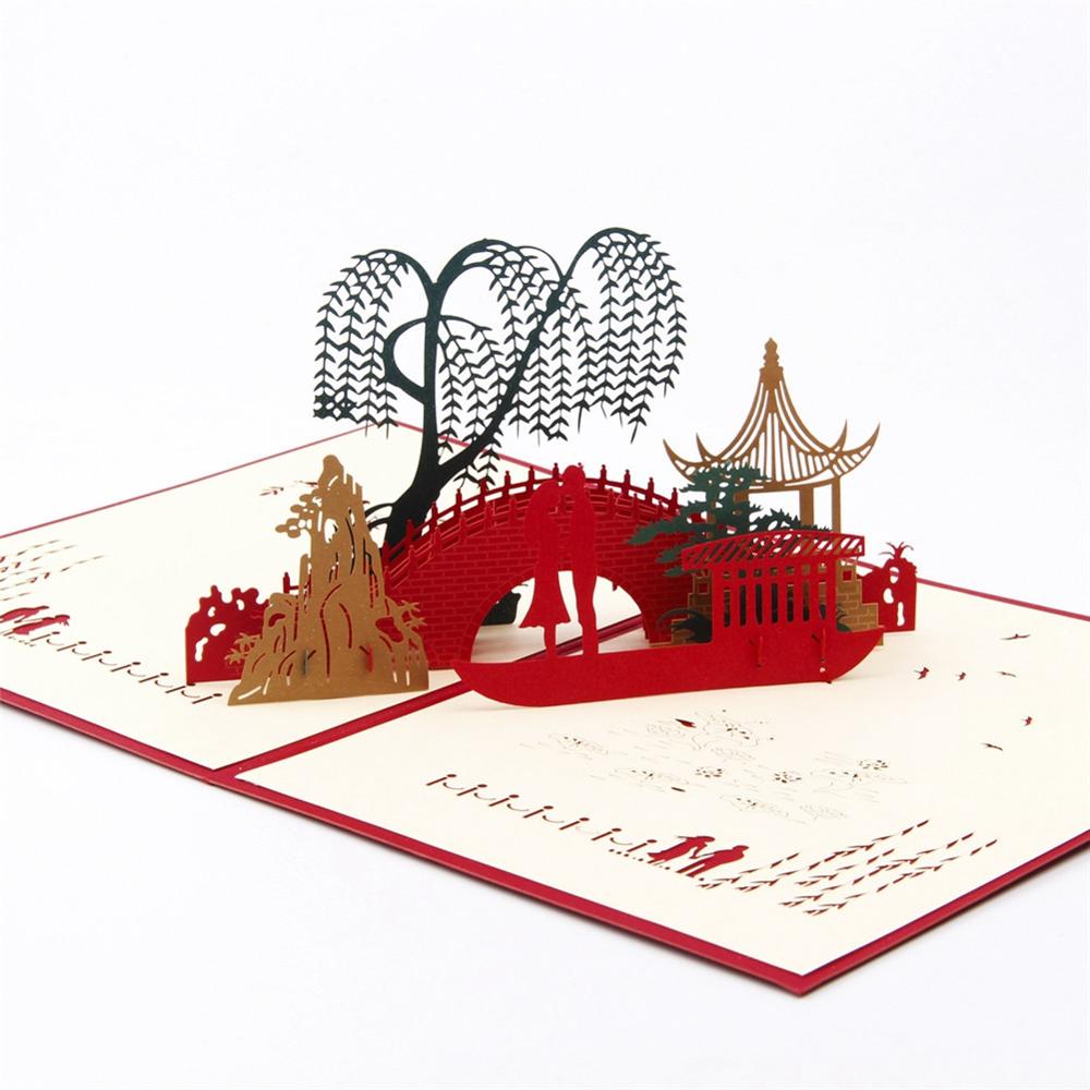 A1 - Lover under the bridge Laser cut eco-friendly paper 3D pop up greeting cards for women