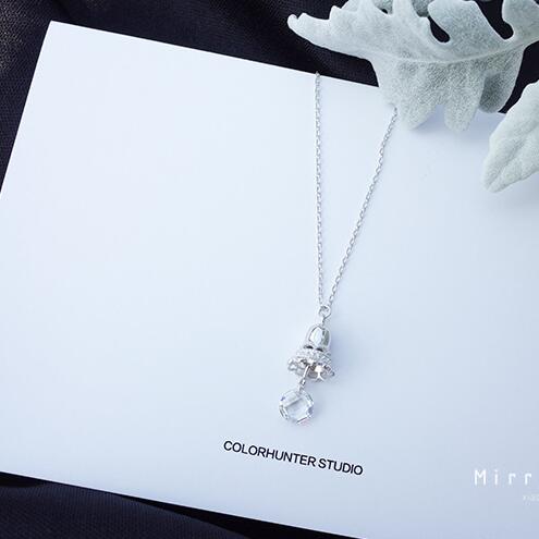 S925 Silver Hollow-out Lovely Bell Lace Water Drop Necklace pendant