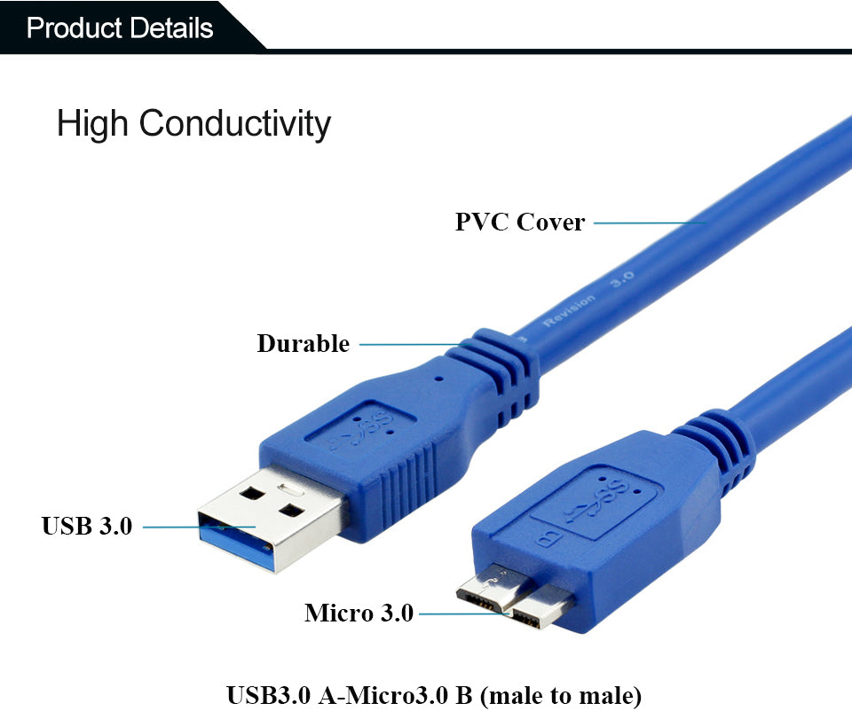 N - USB 3.0 Type A to Micro B Cable Fast Data Sync Cable