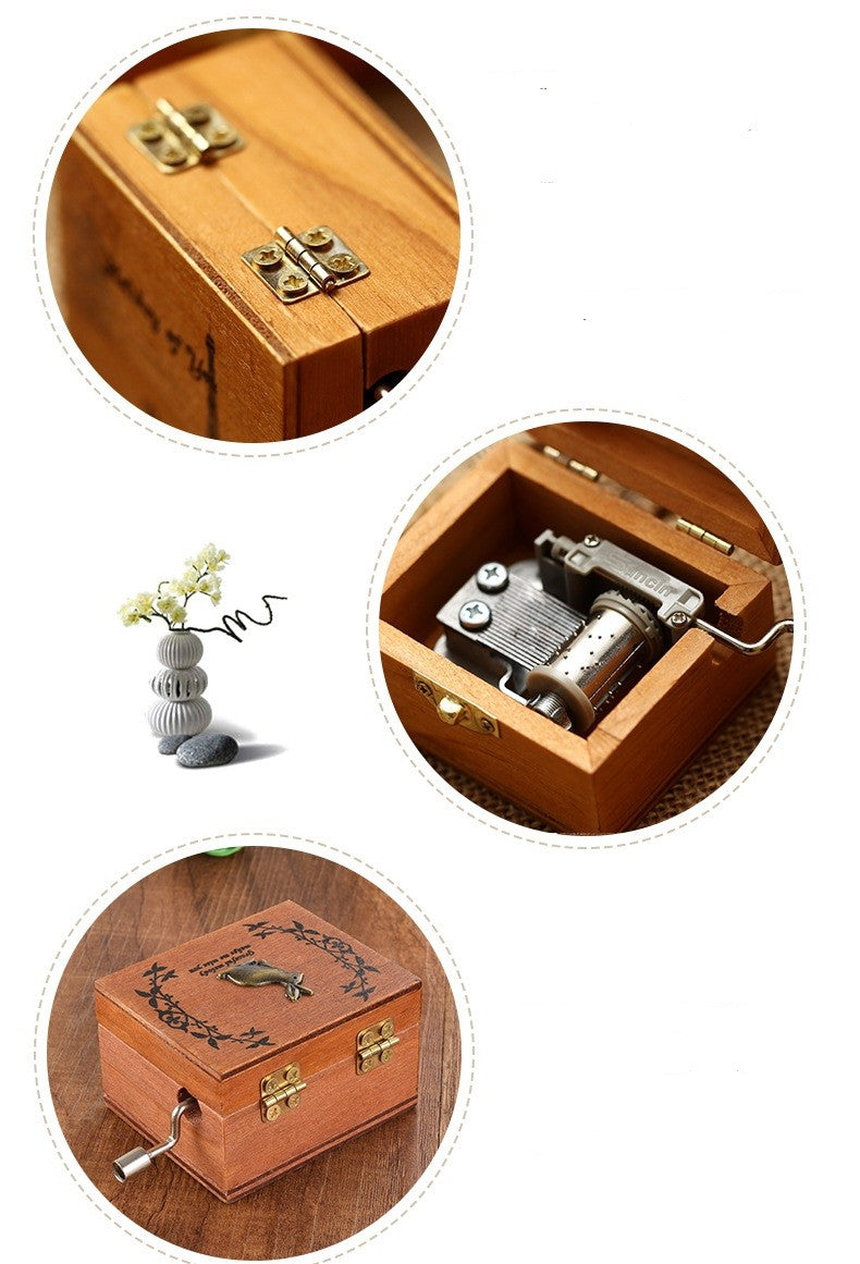 Wood Music Box Handwinde Fun Learning Frozen Eiffle Tower Black Castle Opera Butterfly Heart Lock