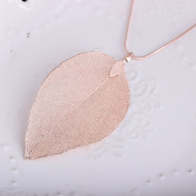 I - Real Leaf Rose Gold, Gold or Silver Plated Necklace Full Set Earrings Pendant gift
