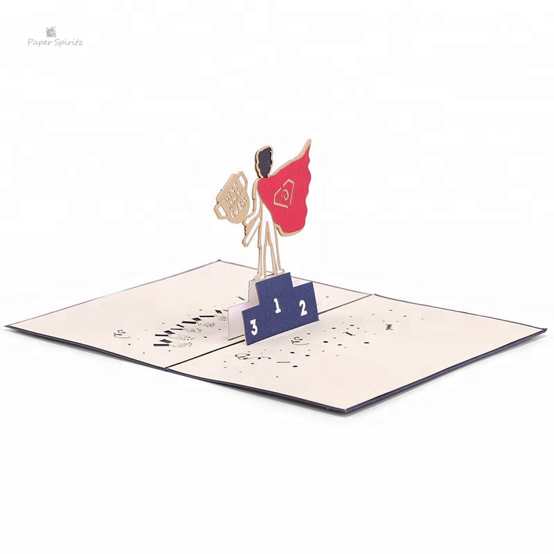 C - Father's Day Postcards Super Dad 3D Pop up Card Thank You Card Handmade Paper Laser Cutting Greeting Cards