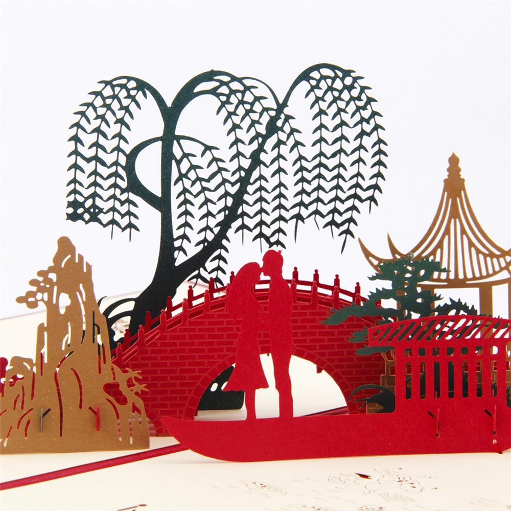 A1 - Lover under the bridge Laser cut eco-friendly paper 3D pop up greeting cards for women